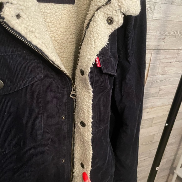 Levi's Classic Corduroy Sherpa-Lined Trucker Jacket Men Size XL Navy Blue - Picture 6 of 11